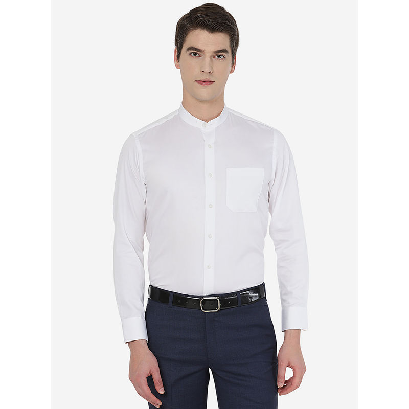 Metal Mens Solid White Cotton Slim Fit Formal Shirt (39)