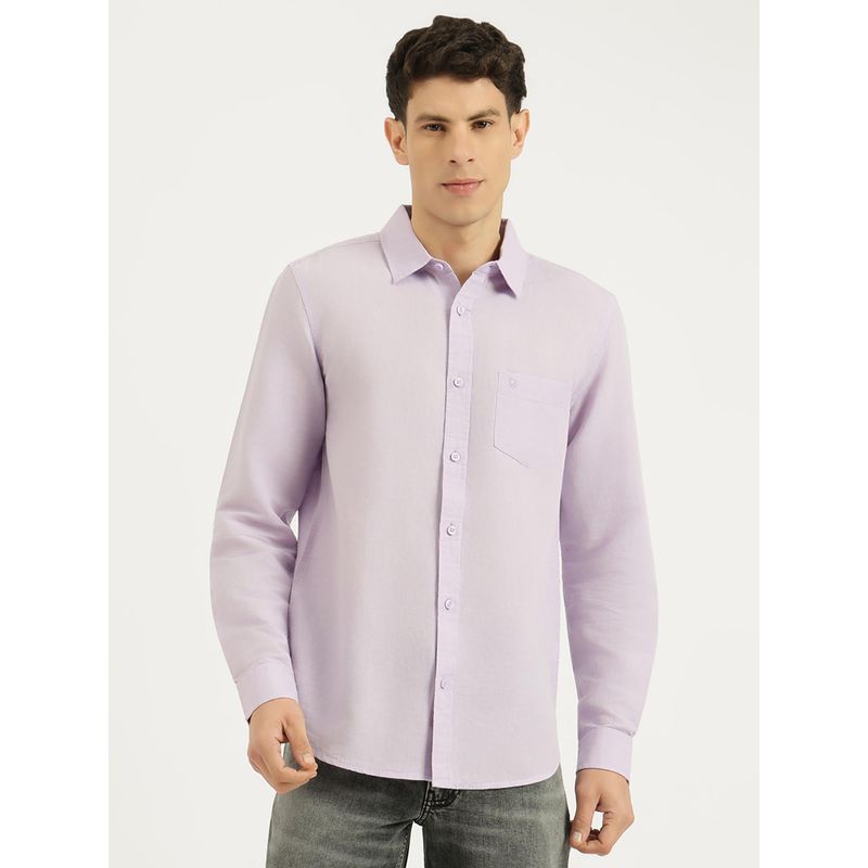 United Colors of Benetton Men Lavender Solid Regular Fit Shirt (XL)