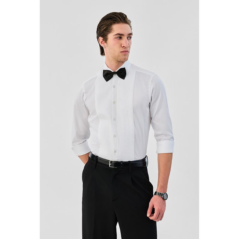 Snitch Men White Solid Full Sleeves Slim Formal Luxe Shirt (L)