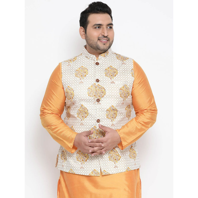 KISAH PLUS Off White Printed Nehru Jacket (50)