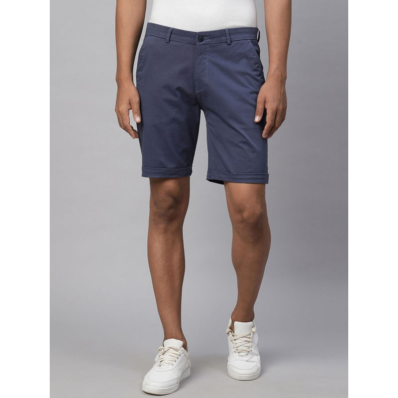 GENIPS Men's Dark Blue Cotton Lycra Slim Fit Shorts (30)