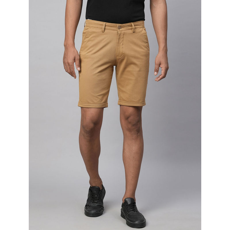 GENIPS Men's Khaki Cotton Lycra Slim Fit Shorts (30)