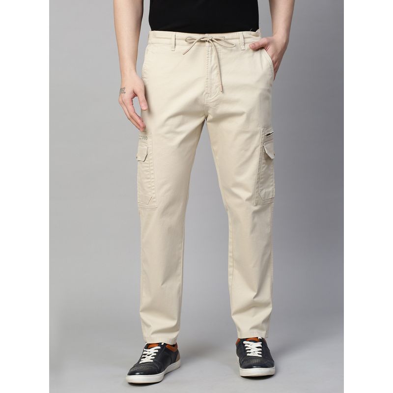 GENIPS Men's Cream Cotton Stretch Bahamas Cargo Fit Solid Cargo (32)