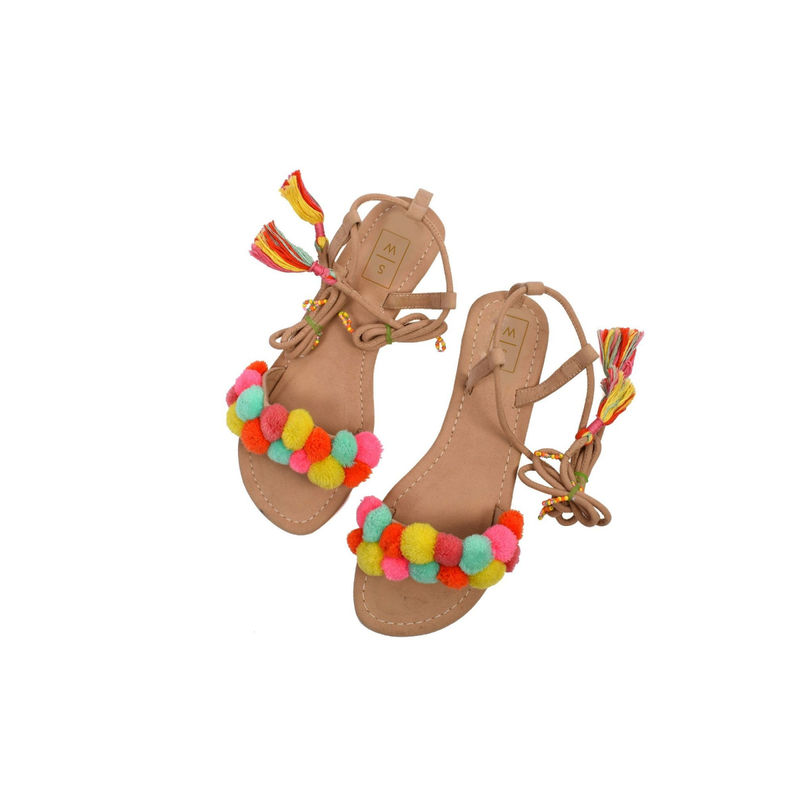 SANDALWALI Tanya Colourful Pom-pom Tie Up Sandals (Euro 40) (EURO 40)