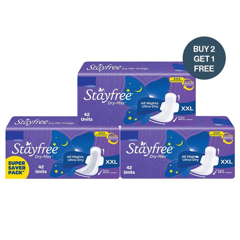 Stayfree Dry Max All Night XXL Dry Cover Sanitary Pads B2G1 Combo