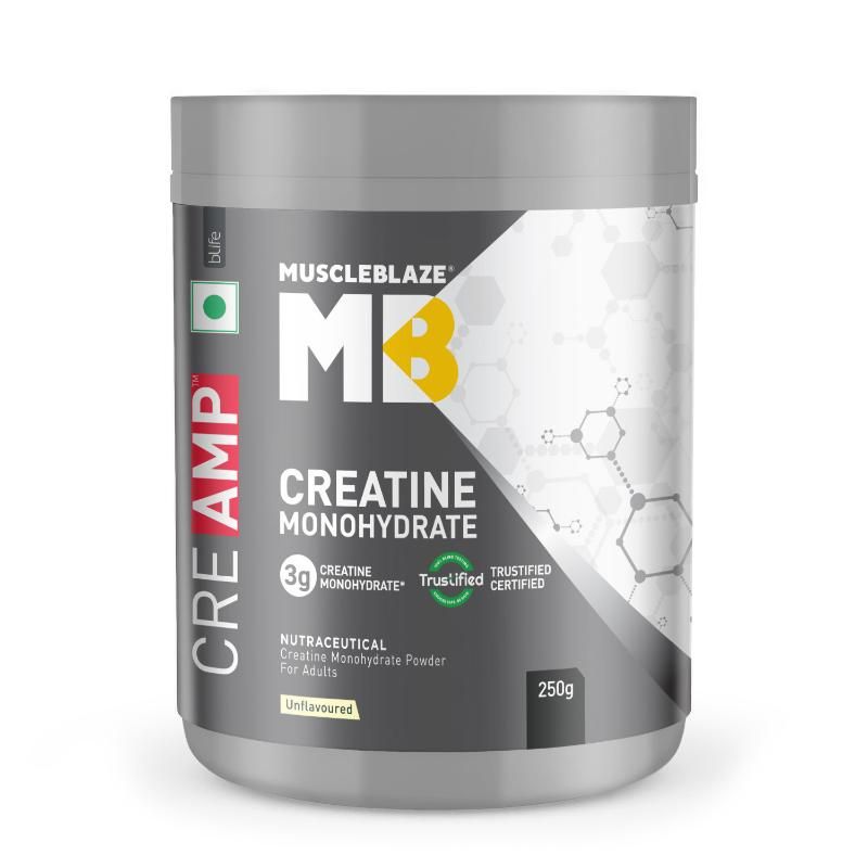 MuscleBlaze Creatine Monohydrate CreAMP With CreAbsorb (250 g, Unflavoured, 80 Servings)