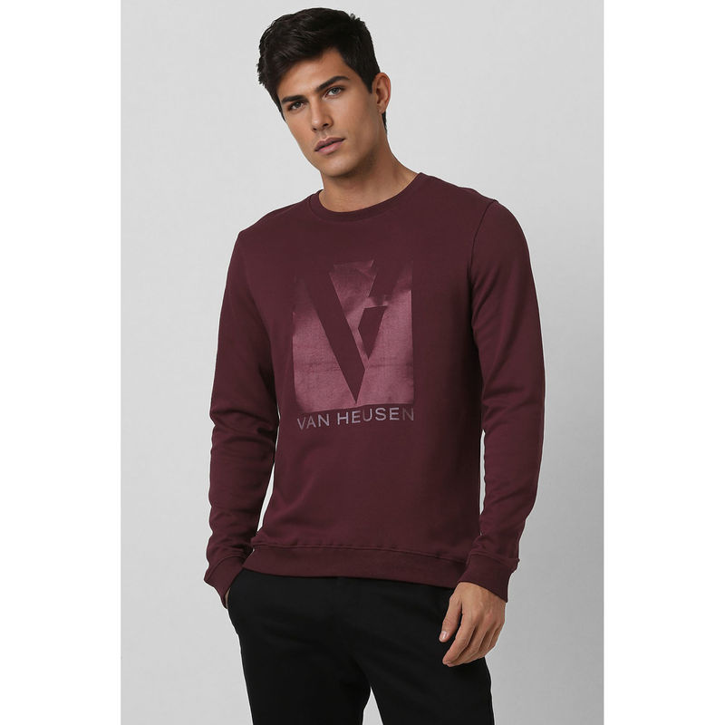 Van Heusen Men Maroon Graphic Print Crew Neck Sweatshirt (M)