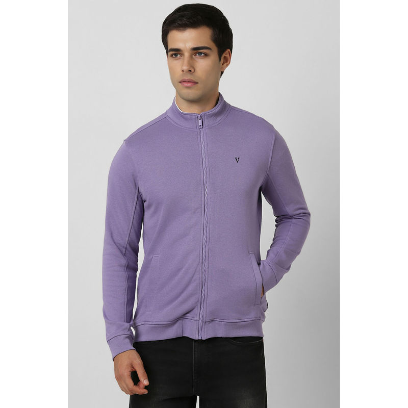 Van Heusen Men Lilac Solid High Neck Sweatshirt (L)