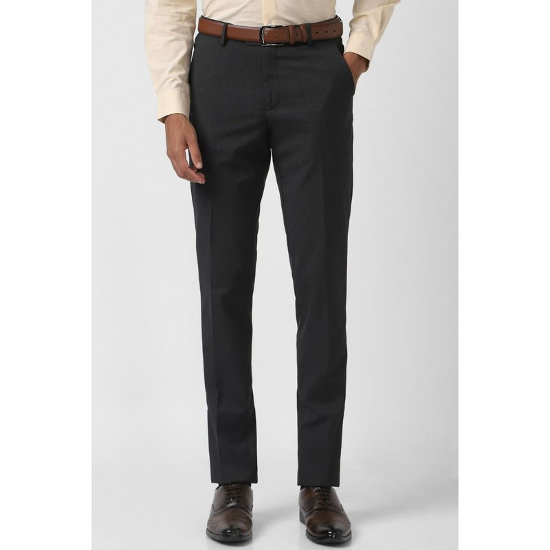Peter England Men Black Textured Slim Fit Formal Trousers (30)