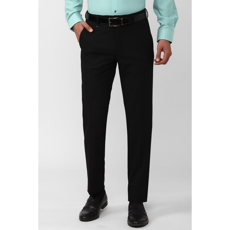 Van Heusen Men Black Solid Slim Fit Trousers (32)