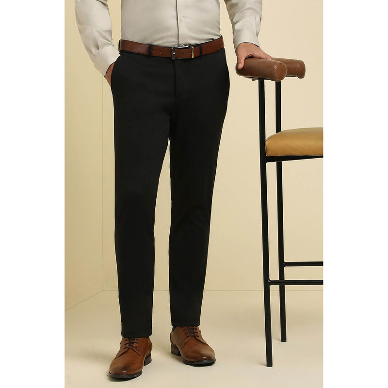Allen Solly Men Black Crop Fit Textured Formal Trousers (34)