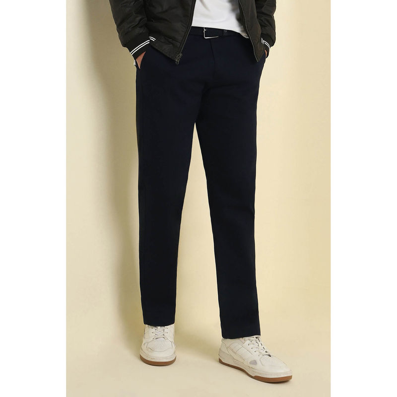 Allen Solly Men Navy Blue Regular Fit Textured Casual Trousers (30)