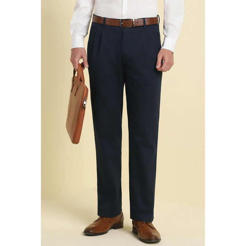 Buy Allen Solly Men Navy Blue Regular Fit Textured Formal Trousers Online