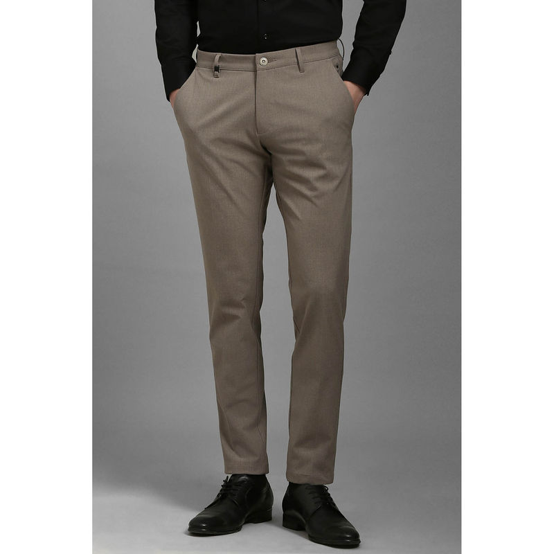 Louis Philippe Men Brown Slim Fit Textured Flat Front Formal Trousers (30)
