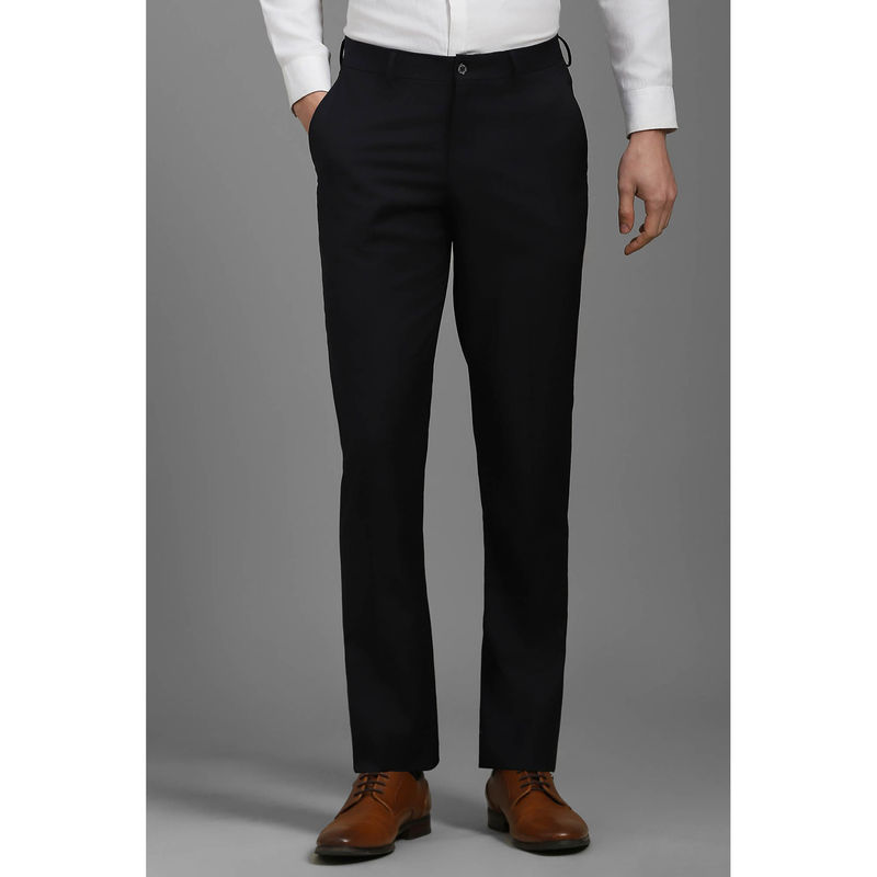 Louis Philippe Men Black Slim Fit Solid Flat Front Formal Trousers (30)