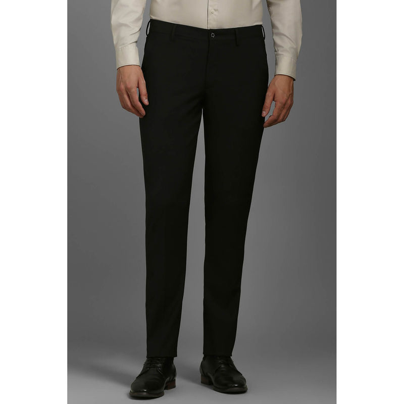 Louis Philippe Men Black Slim Fit Solid Flat Front Formal Trousers (34)