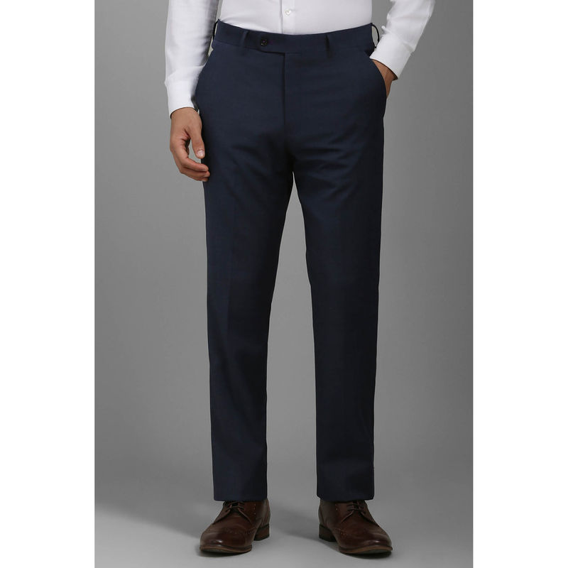 Louis Philippe Men Navy Blue Slim Fit Textured Flat Front Formal Trousers (34)