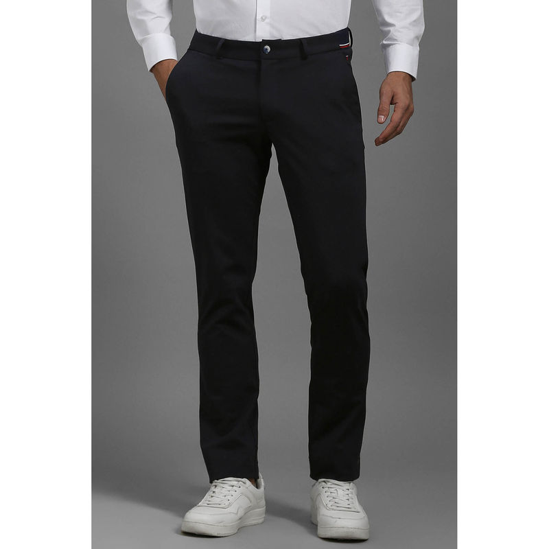 Louis Philippe Men Black Slim Tapered Fit Solid Flat Front Casual Trousers (30)