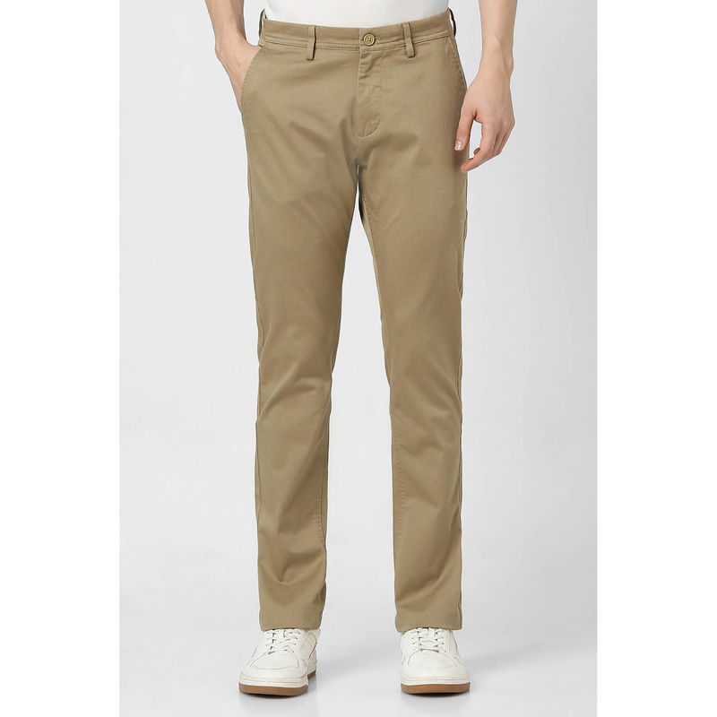 Peter England Men Khaki Solid Slim Fit Casual Trousers (32)