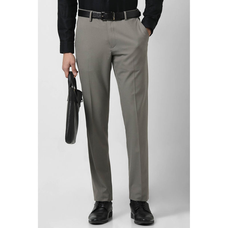 Van Heusen Men Grey Solid Slim Fit Trousers (30)