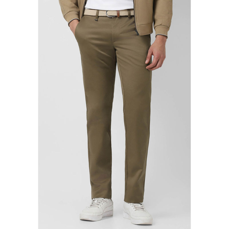 Van Heusen Men Khaki Solid Slim-Fit Trousers (30)