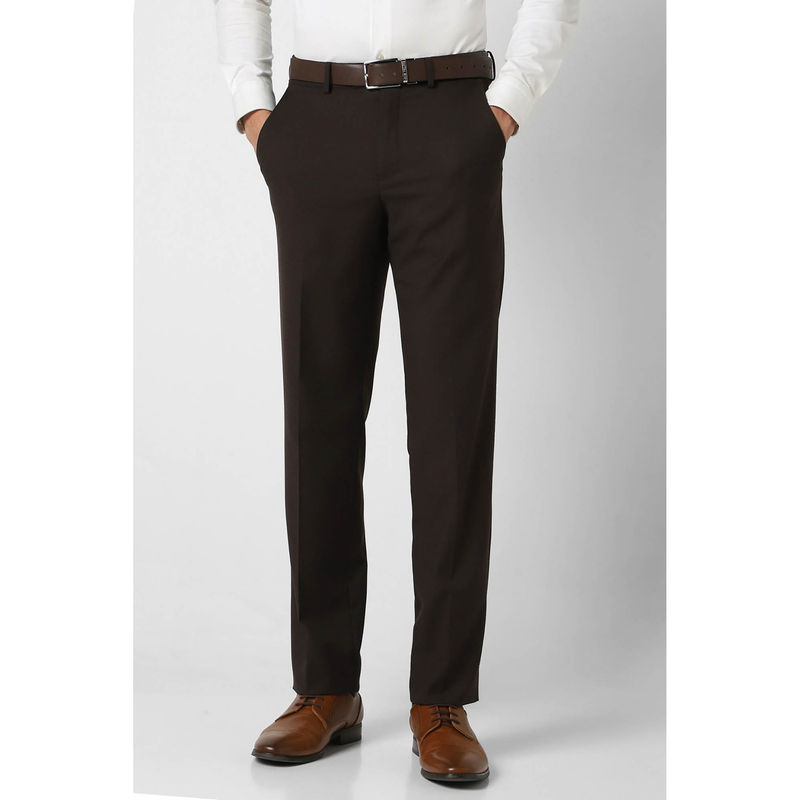 Van Heusen Men Brown Solid Regular Fit Trousers (36)