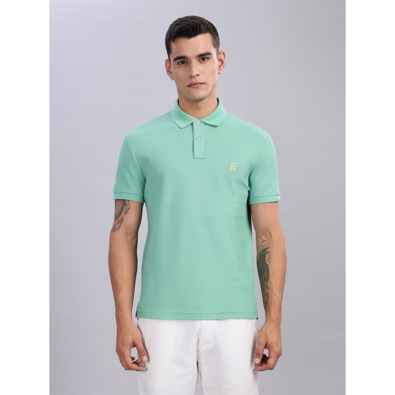 Tommy Hilfiger Men Green Cotton Collar Neck Polo T-Shirt (M)