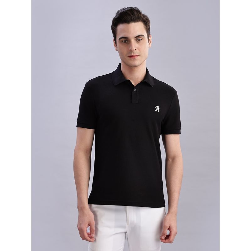 Tommy Hilfiger Men Black Cotton Collar Neck Polo T-Shirt (M)