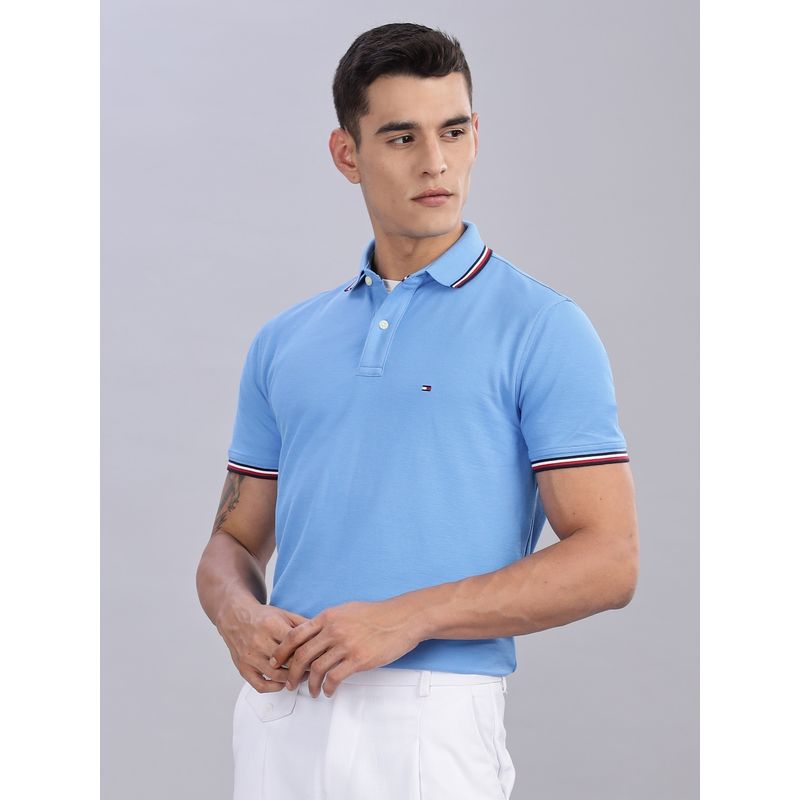 Tommy Hilfiger Men Blue Cotton Collar Neck Polo T-Shirt (S)