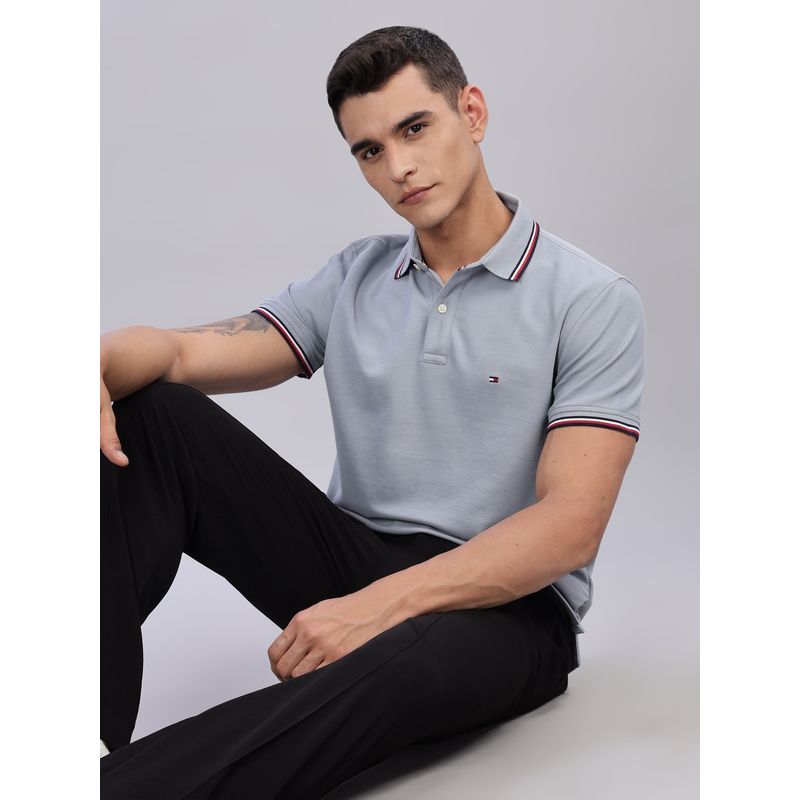Tommy Hilfiger Men Grey Cotton Collar Neck Polo T-Shirt (XS)
