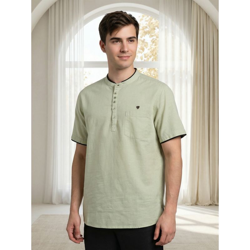 KUONS AVENUE Men Green Mandarin Collar Short Kurta (M)