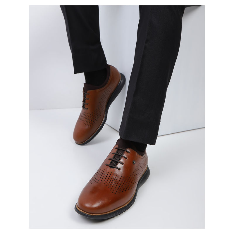 Monte Carlo Mens Tan Solid Lace Up Genuine Leather Casual Sneakers (UK 9)