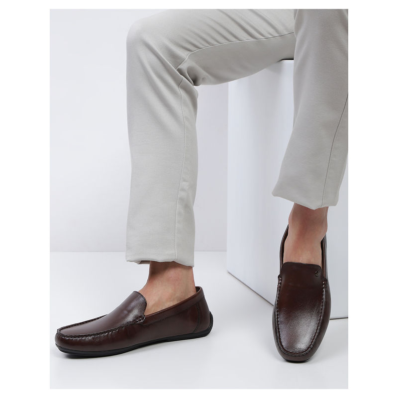 Monte Carlo Mens Brown Solid Slip On Genuine Leather Loafers (UK 9)