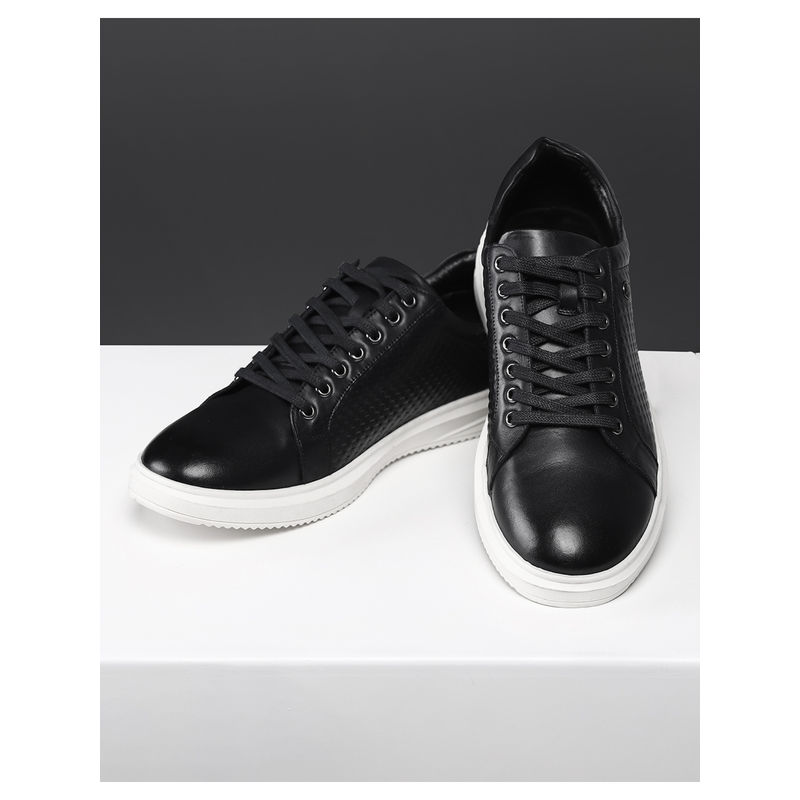 Monte Carlo Mens Black Solid Lace Up Genuine Leather Casual Sneakers (UK 7)