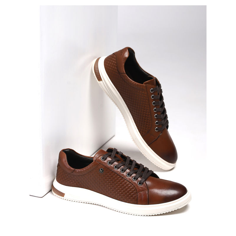 Monte Carlo Mens Tan Solid Lace Up Genuine Leather Casual Sneakers (UK 9)