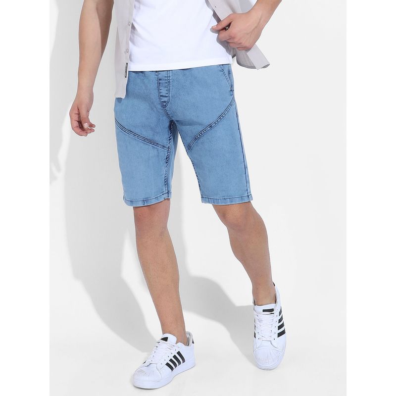 Campus Sutra Men's Blue Contrast Stitch Denim Shorts (32)