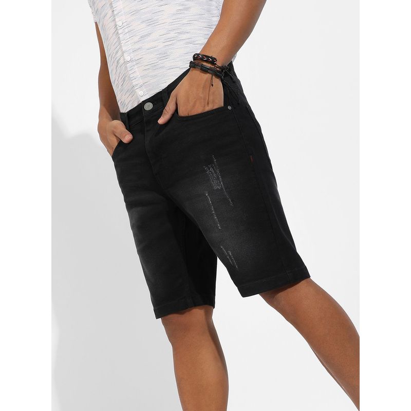 Campus Sutra Men's Black Distressed Denim Shorts (36)