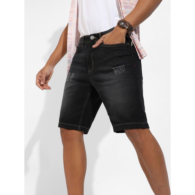 Campus Sutra Men's Black Solid Denim Shorts (32)