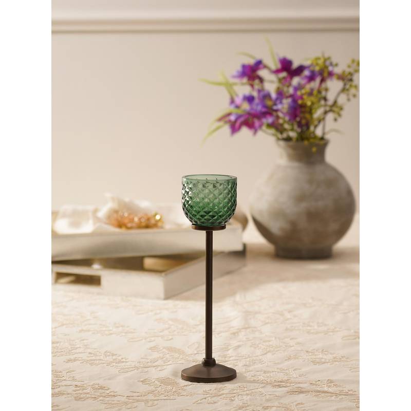 Pure Home + Living Green Diamond Texture Hurricane Candle Holder (S)