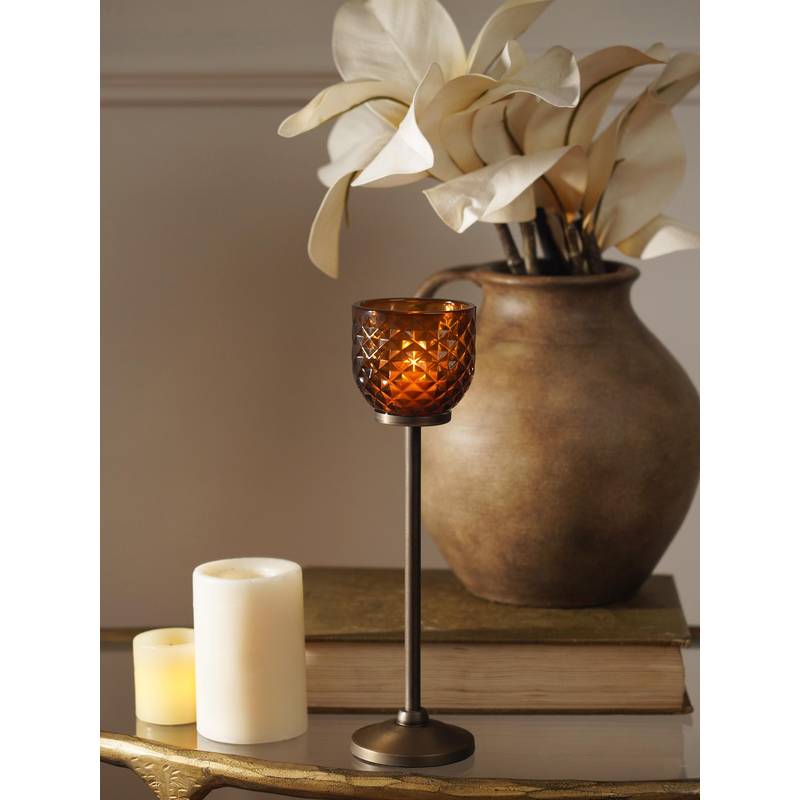 Pure Home + Living Brown Diamond Texture Hurricane Candle Holder (L)