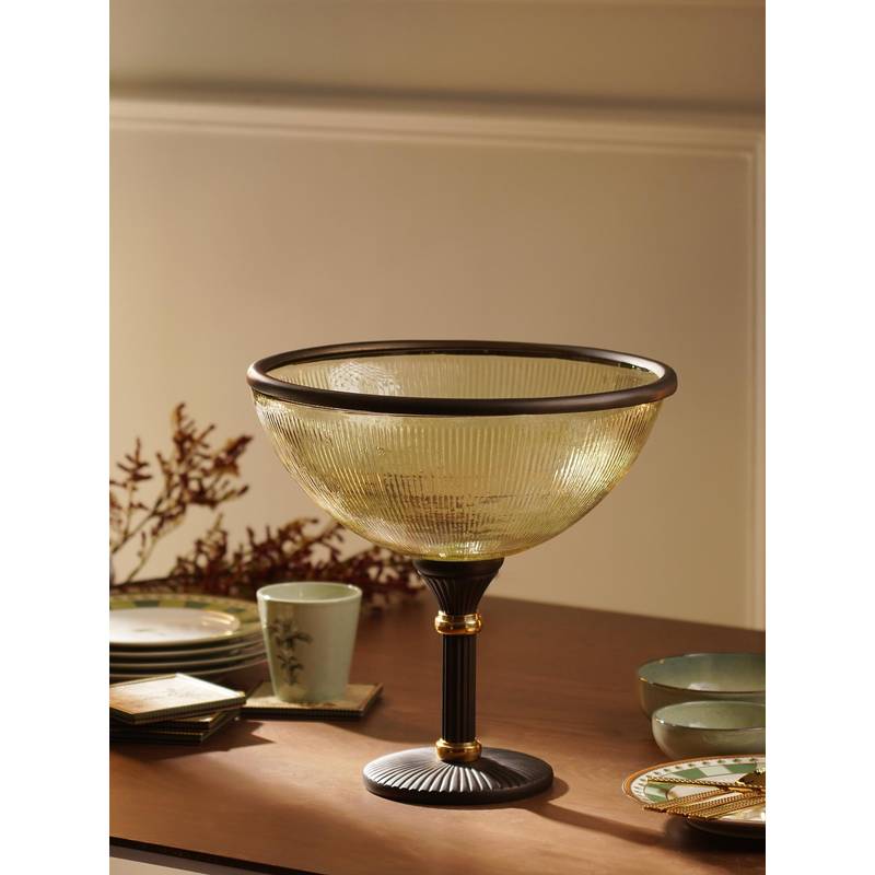 Pure Home + Living Gold Amber Antique Finish Ribbed Glass Bowl with Stand (S)