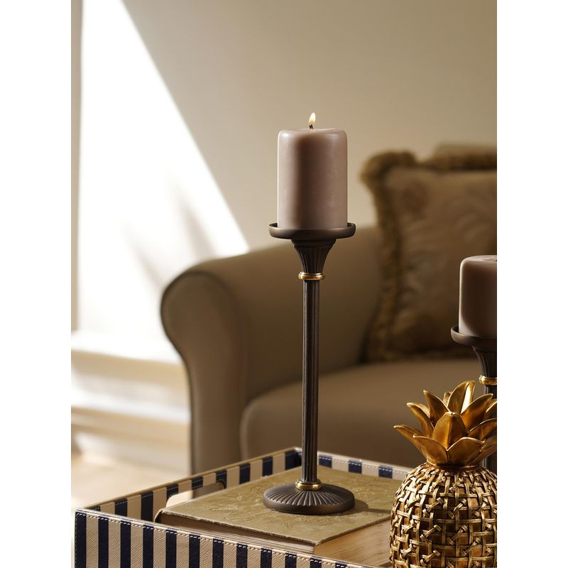 Pure Home + Living Brown Antique Finish Pillar Hurricane Candle Holder (S)