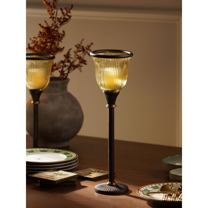 Pure Home + Living Brown Antique Ribbed Glass Hurricane Candle Holder (S)