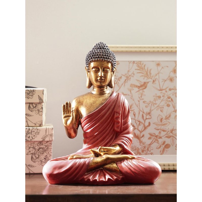Pure Home + Living Dark Red Antique Gold Polyresin Sitting Buddha (M)