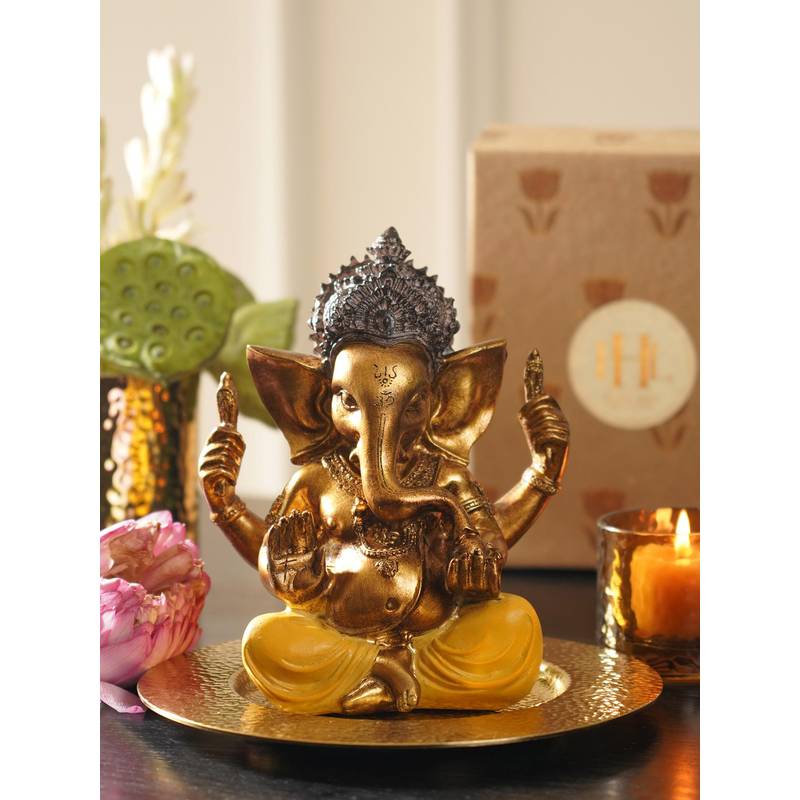Pure Home + Living Yellow Antique Gold Polyresin Sitting Ganesha (M)