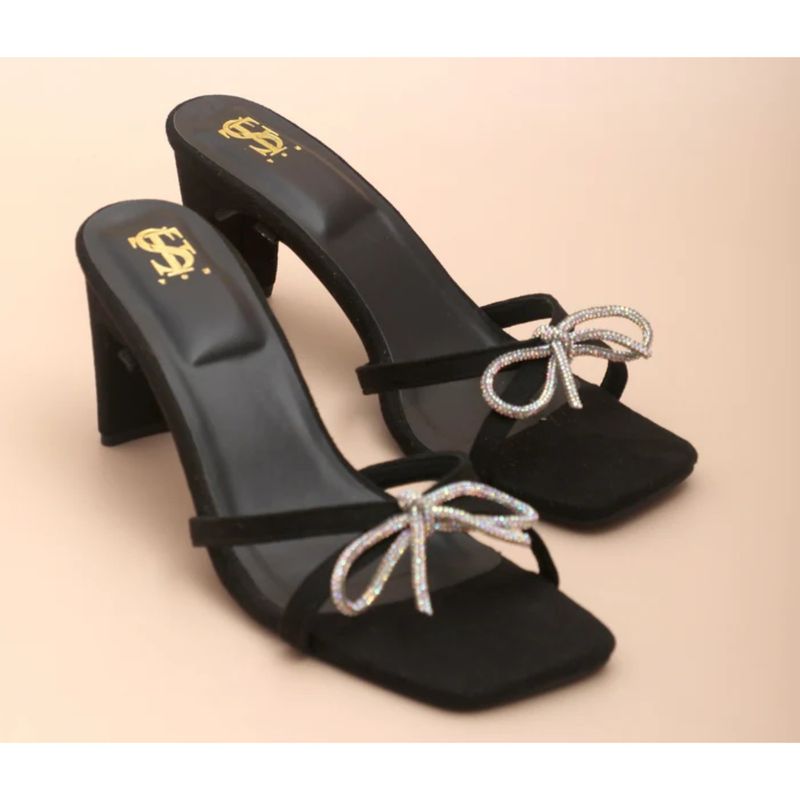 Shoe that fits you Black Silver Bow Heels (EURO 35)