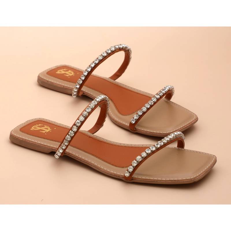 Shoe that fits you Tan Diamond Open Toe Flats (EURO 35)