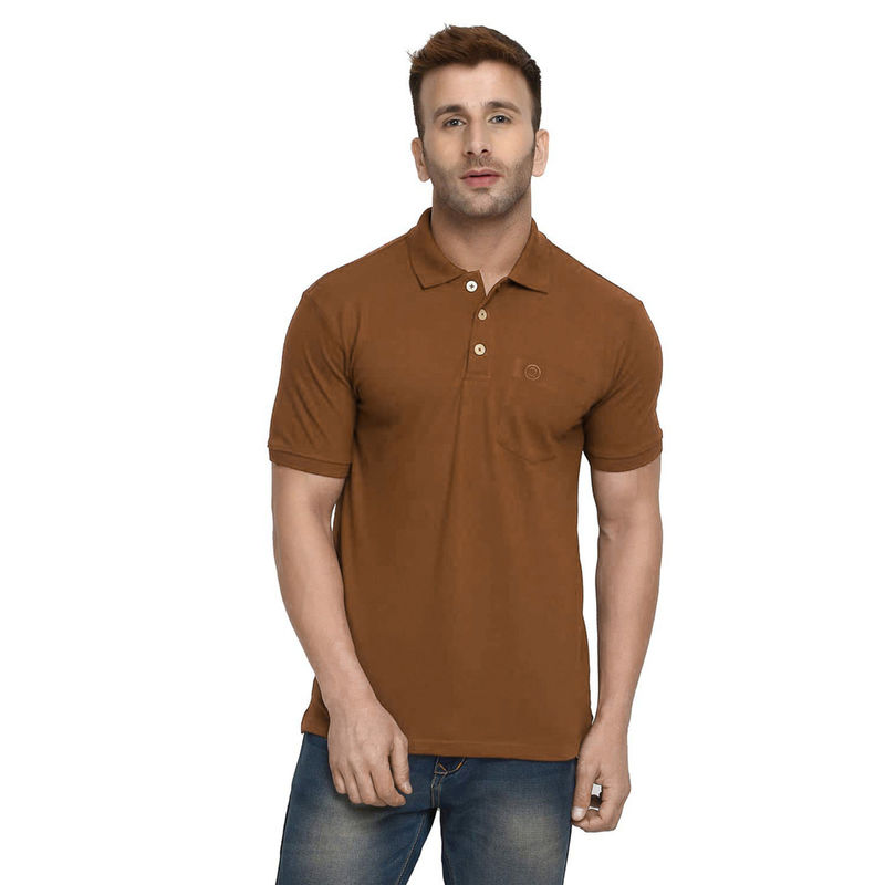 CHKOKKO Khaki Polo Collar Neck T-Shirt (S)