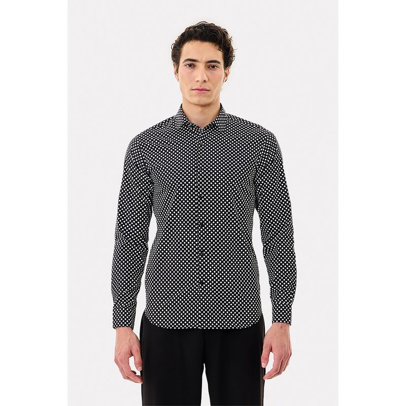 Snitch Black Polka-Dot Full Sleeves Slim Formal Shirt for Men (XS)