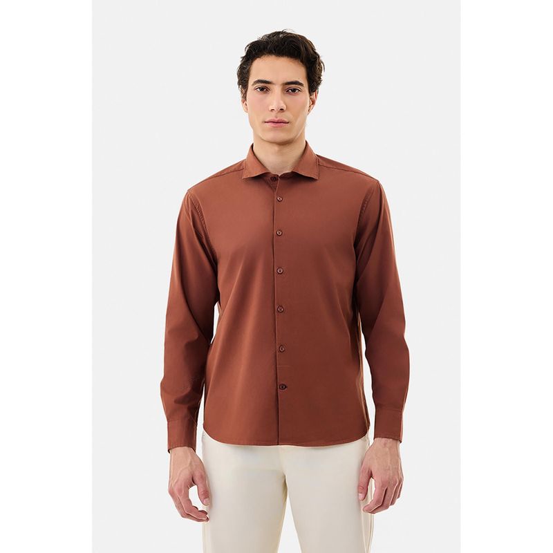 Snitch Rust Solid Full Sleeves Regular Formal Shirt for Men (XL)